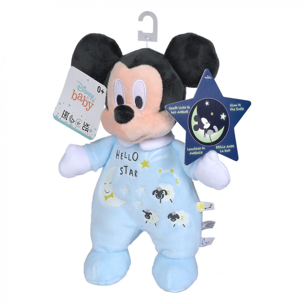Simba 6315872502 - Disney Mickey Mouse 25cm Plüschtier, Glow in the Dark, Micky Maus, Plüschspielzeug, ab den ersten Lebensmonaten