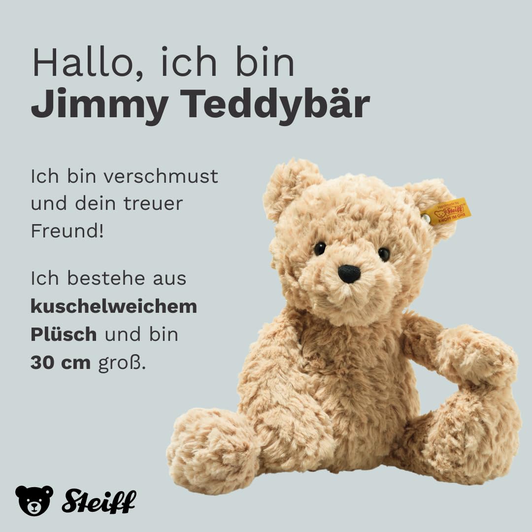 Steiff Kuscheltier Jimmy Teddybär, Süßes Stofftier mit Kunststoffaugen, Kinder, Jungen & Mädchen, Friends, Plüschtier 30 cm, Hellbraun, 113505