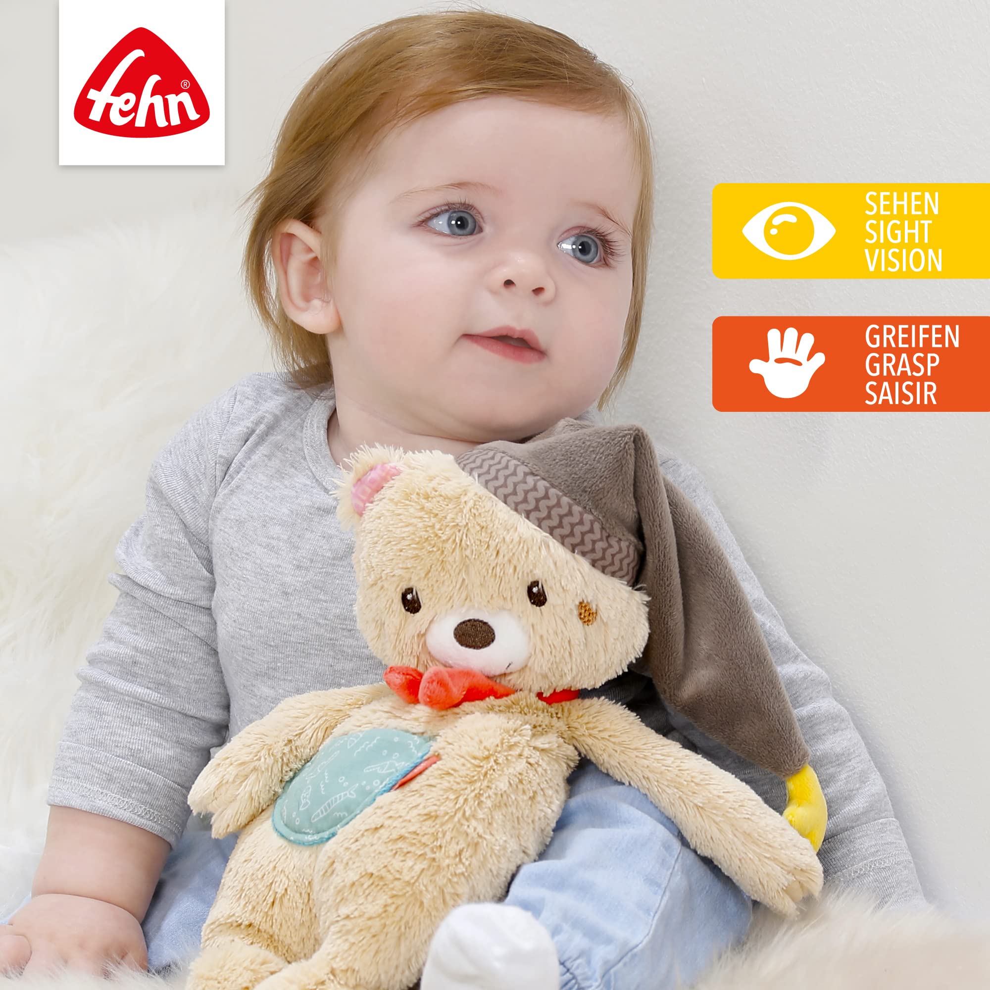 Fehn Kuscheltier Bär Bruno – Weicher Teddybär für Neugeborene als Einschlafhilfe - Stofftier zum Greifen, Fühlen und Knuddeln – Plüschtier Teddy geeignet für Babys und Kleinkinder ab 0+ Monaten