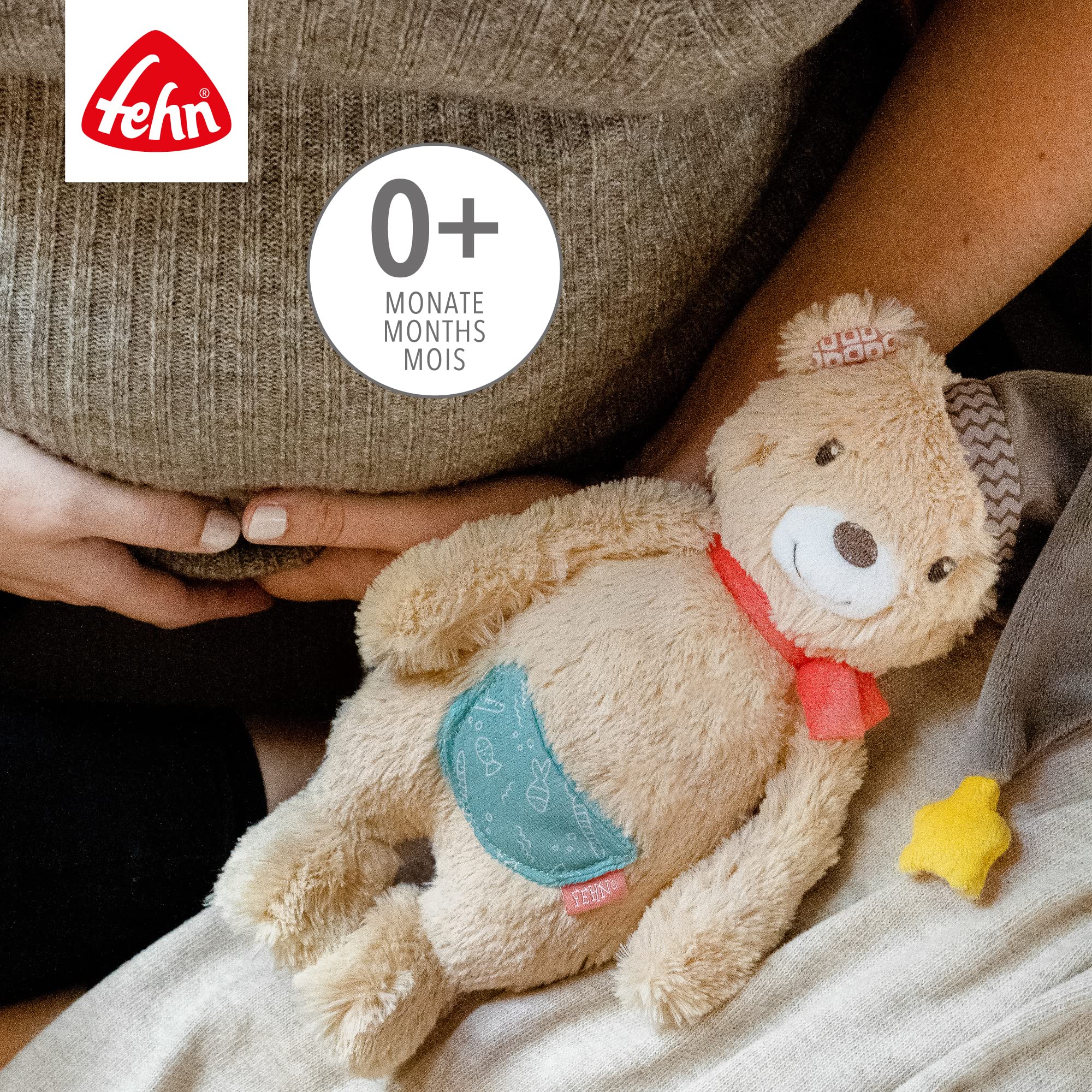 Fehn Kuscheltier Bär Bruno – Weicher Teddybär für Neugeborene als Einschlafhilfe - Stofftier zum Greifen, Fühlen und Knuddeln – Plüschtier Teddy geeignet für Babys und Kleinkinder ab 0+ Monaten