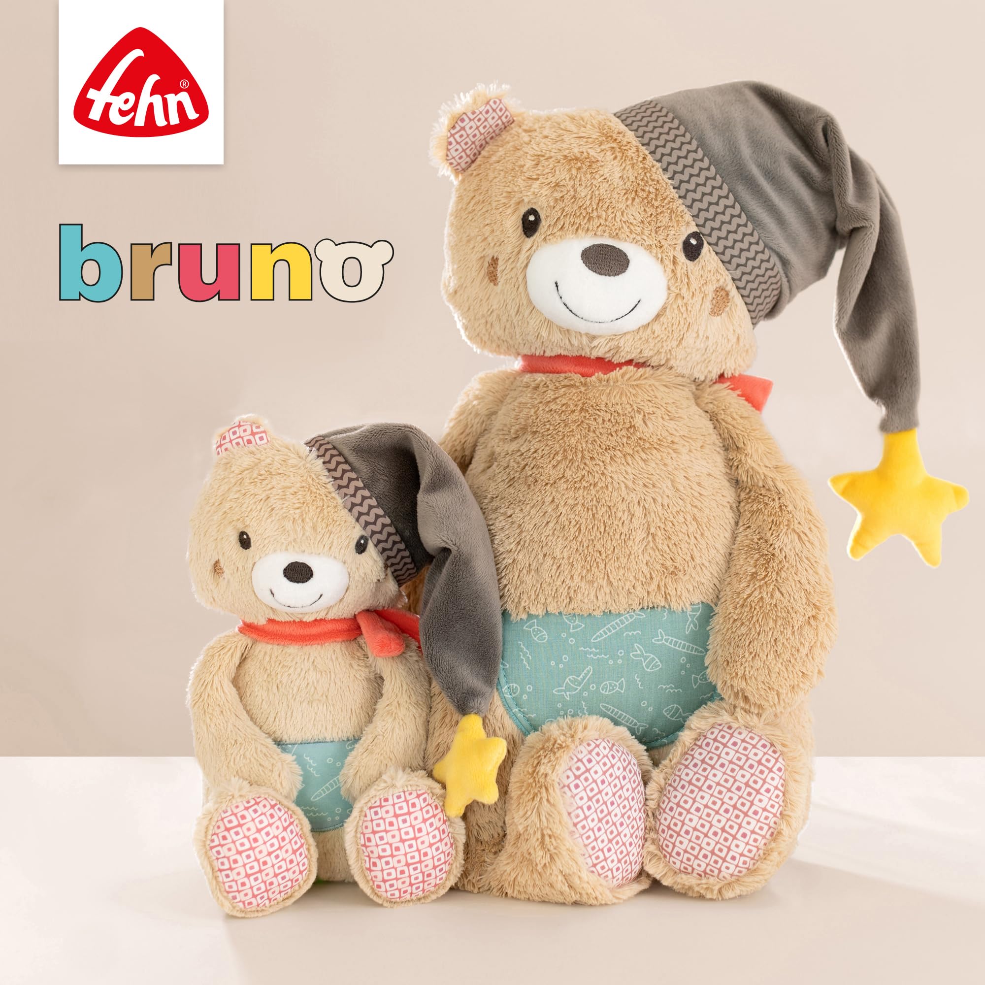 Fehn Kuscheltier Bär Bruno – Weicher Teddybär für Neugeborene als Einschlafhilfe - Stofftier zum Greifen, Fühlen und Knuddeln – Plüschtier Teddy geeignet für Babys und Kleinkinder ab 0+ Monaten