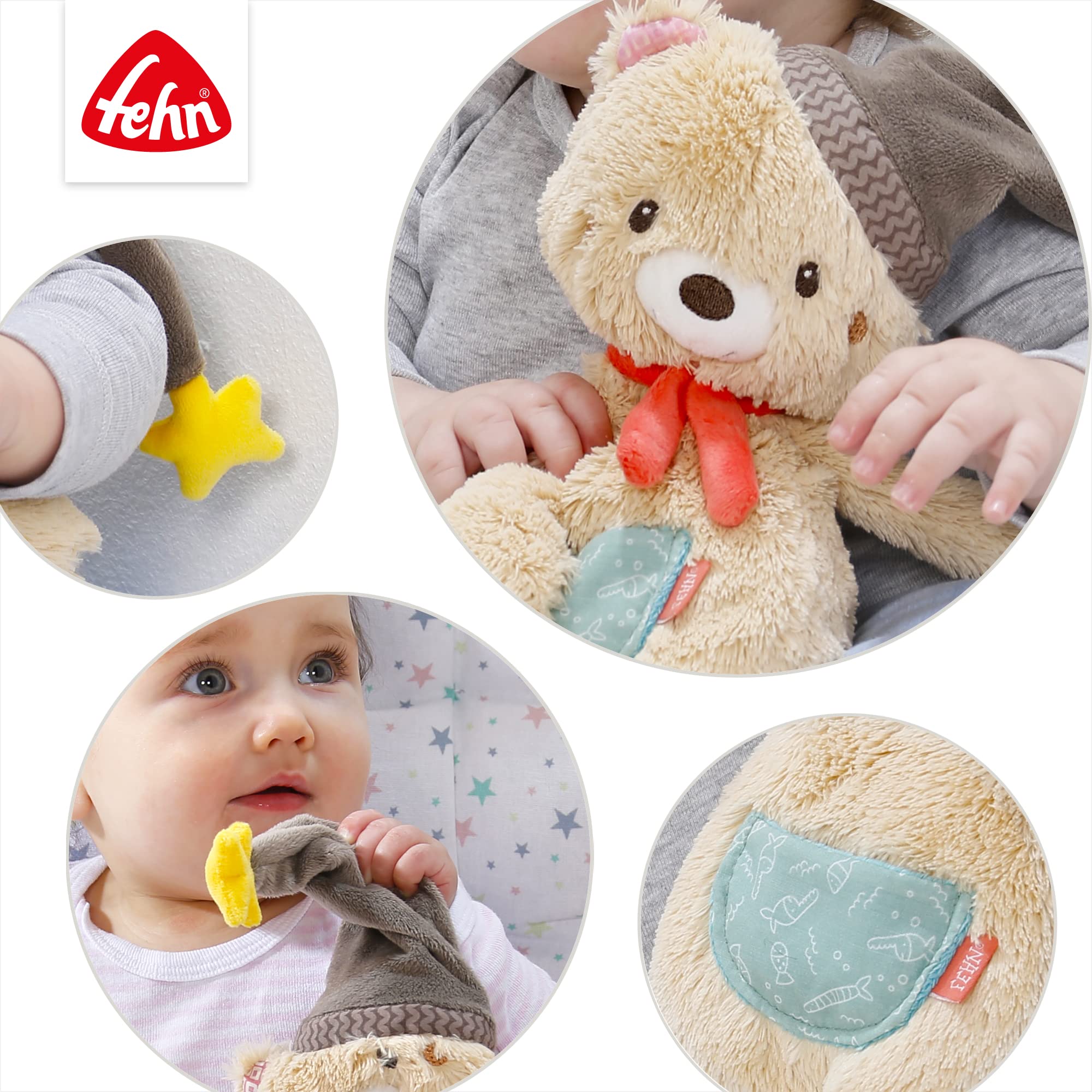 Fehn Kuscheltier Bär Bruno – Weicher Teddybär für Neugeborene als Einschlafhilfe - Stofftier zum Greifen, Fühlen und Knuddeln – Plüschtier Teddy geeignet für Babys und Kleinkinder ab 0+ Monaten